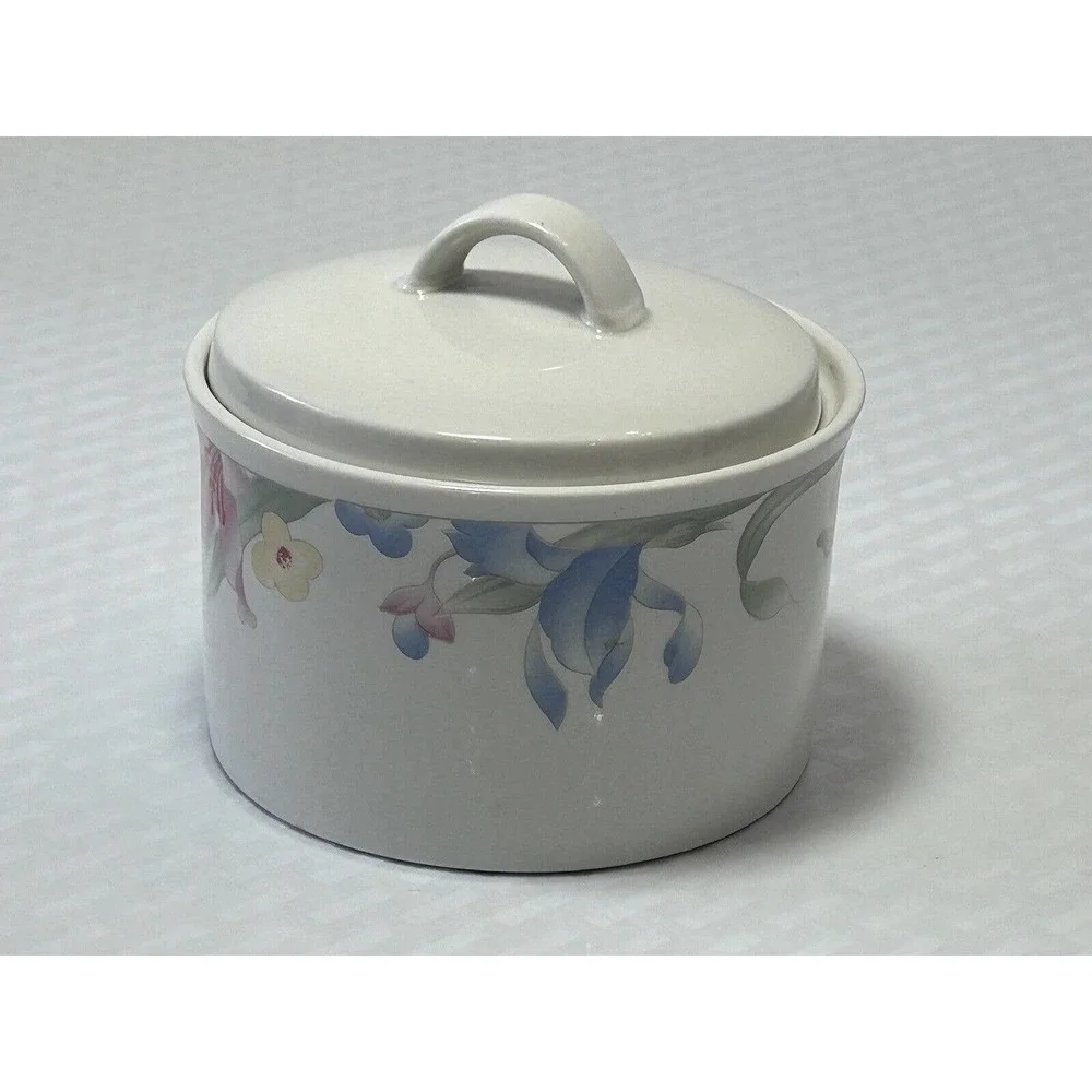 Vintage Lynns Fine China Pastel Iris Floral‎ Sugar Bowl Dish
